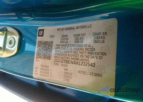 2021 Chevrolet Colorado 4Wd Short Box Wt из США, поврежденный, VIN 1GCGTBEN4M1232543